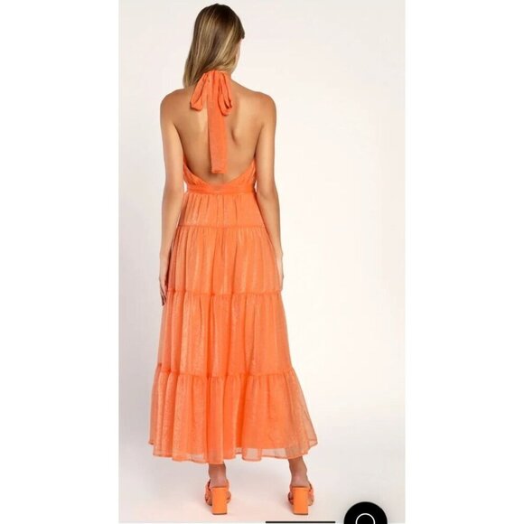 New Lulus Tiers to Style Orange Tiered Halter Maxi Dress Size L - Picture 4 of 11